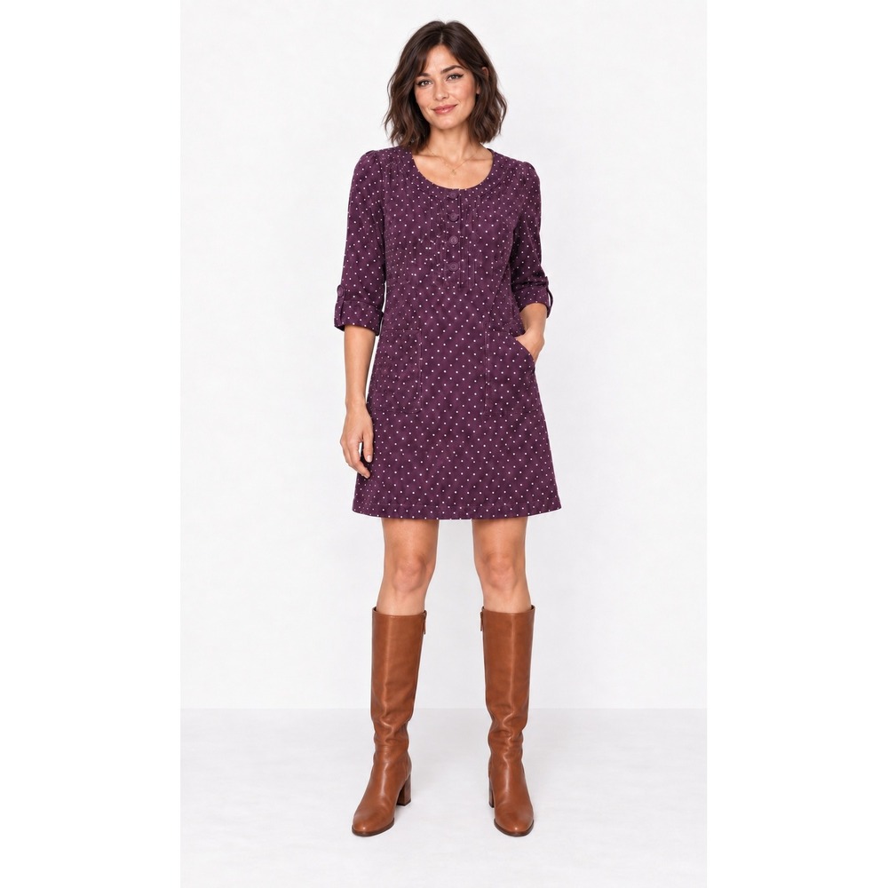 Boden Purple Corduroy Polka Dot Shift Dress US 6 UK 10 Retro Twee  Dark academia
